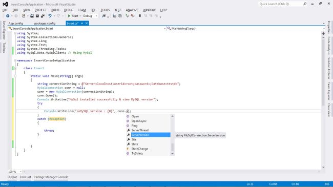 Code in console application